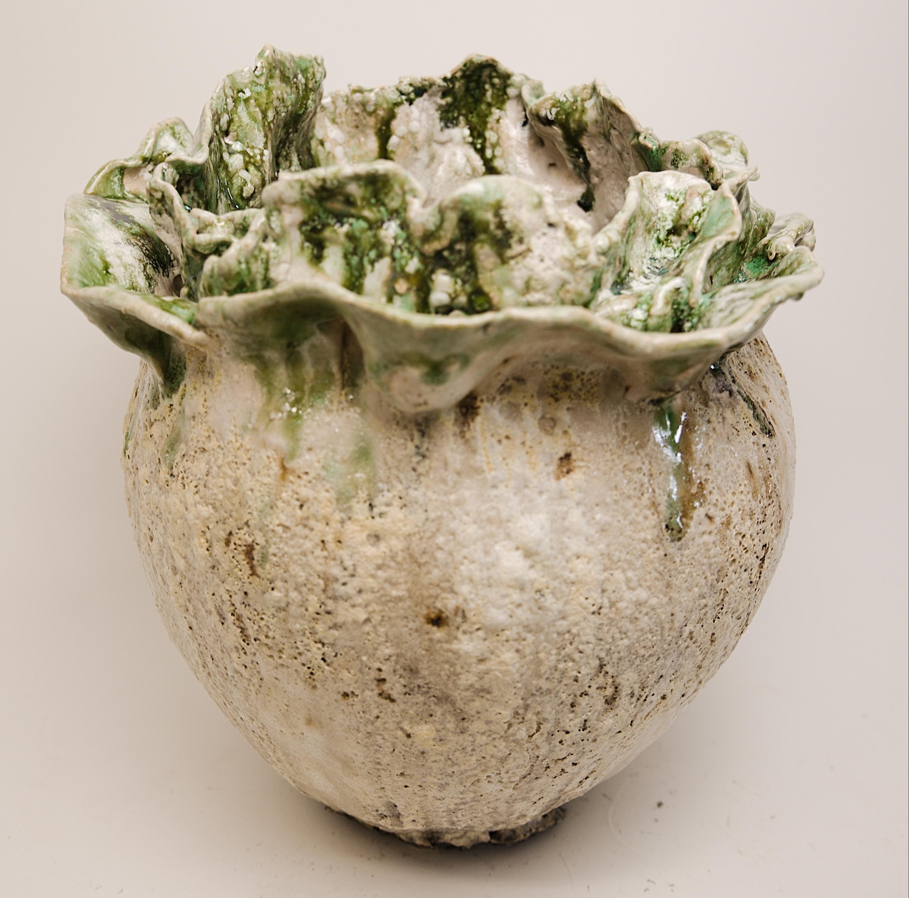 Contemporary Awakening  Bloom Vase With Green For Sale