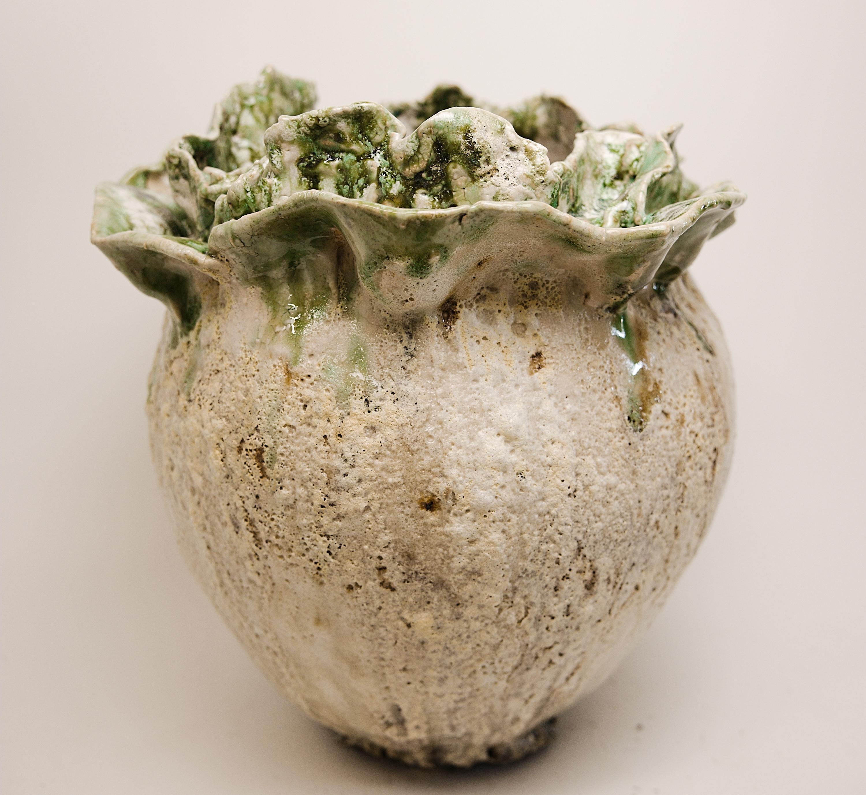 Ceramic Awakening  Bloom Vase With Green For Sale