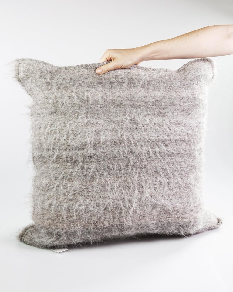 Organic Modern Awanay Handwoven Fair Trade Organic Llama Wool Pillow in Light Gray, in Stock For Sale