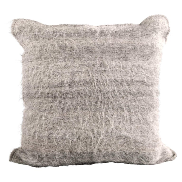 Awanay Handwoven Fair Trade Organic Llama Wool Pillow in Light Gray, in Stock For Sale