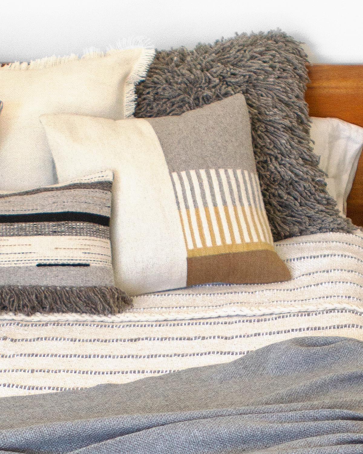 Organic Modern Awanay Handwoven Sur Shaggy Wool Throw Pillow in Gray, in Stock For Sale