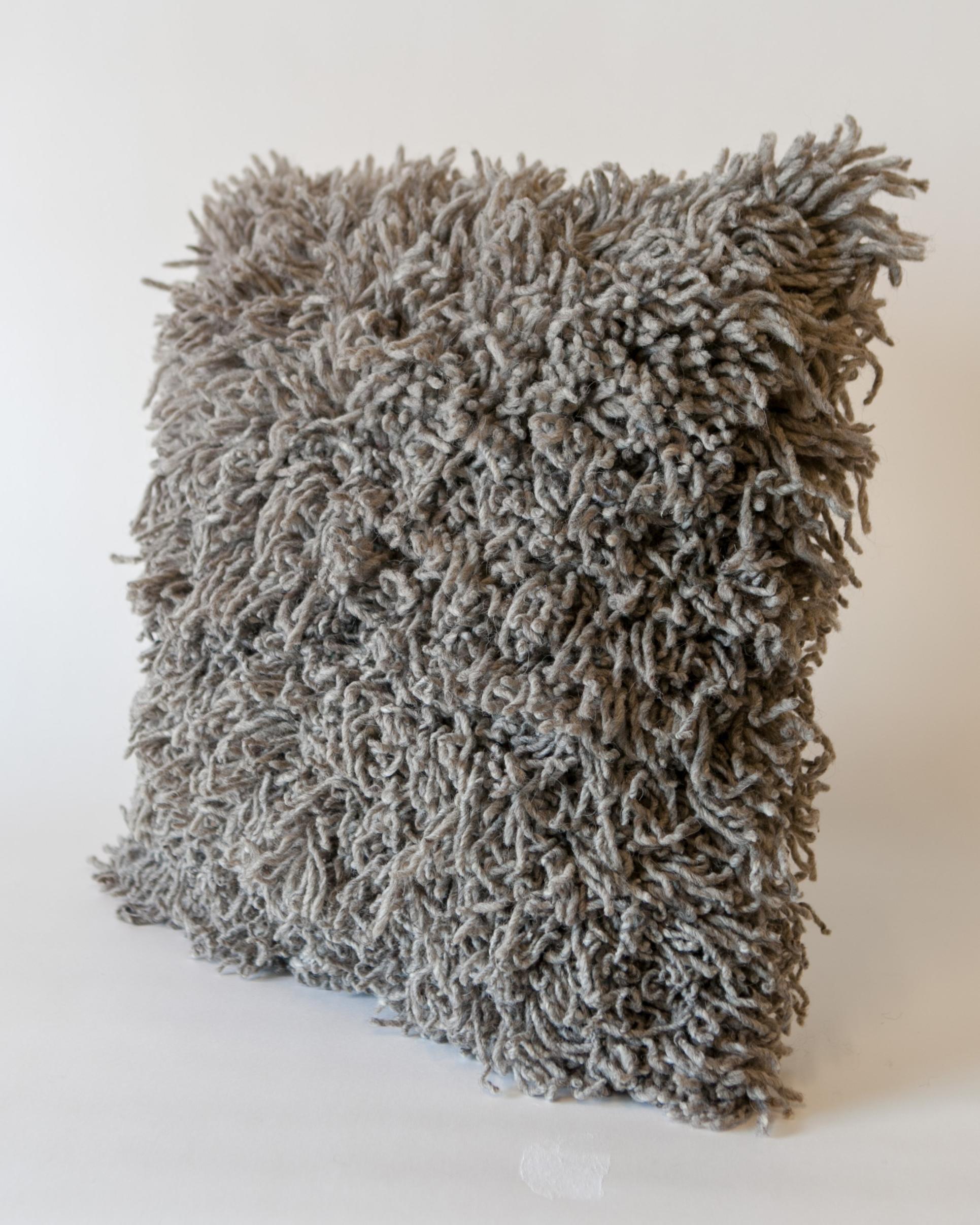 Argentine Awanay Handwoven Sur Shaggy Wool Throw Pillow in Gray, in Stock For Sale