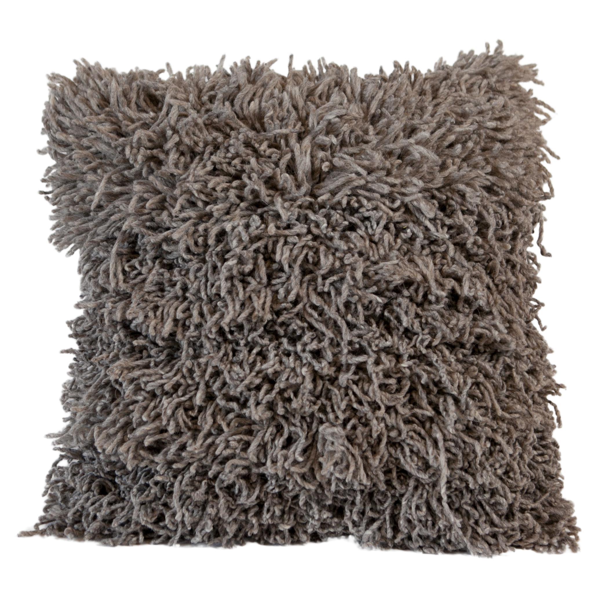 Awanay Handwoven Sur Shaggy Wool Throw Pillow in Gray, in Stock For Sale