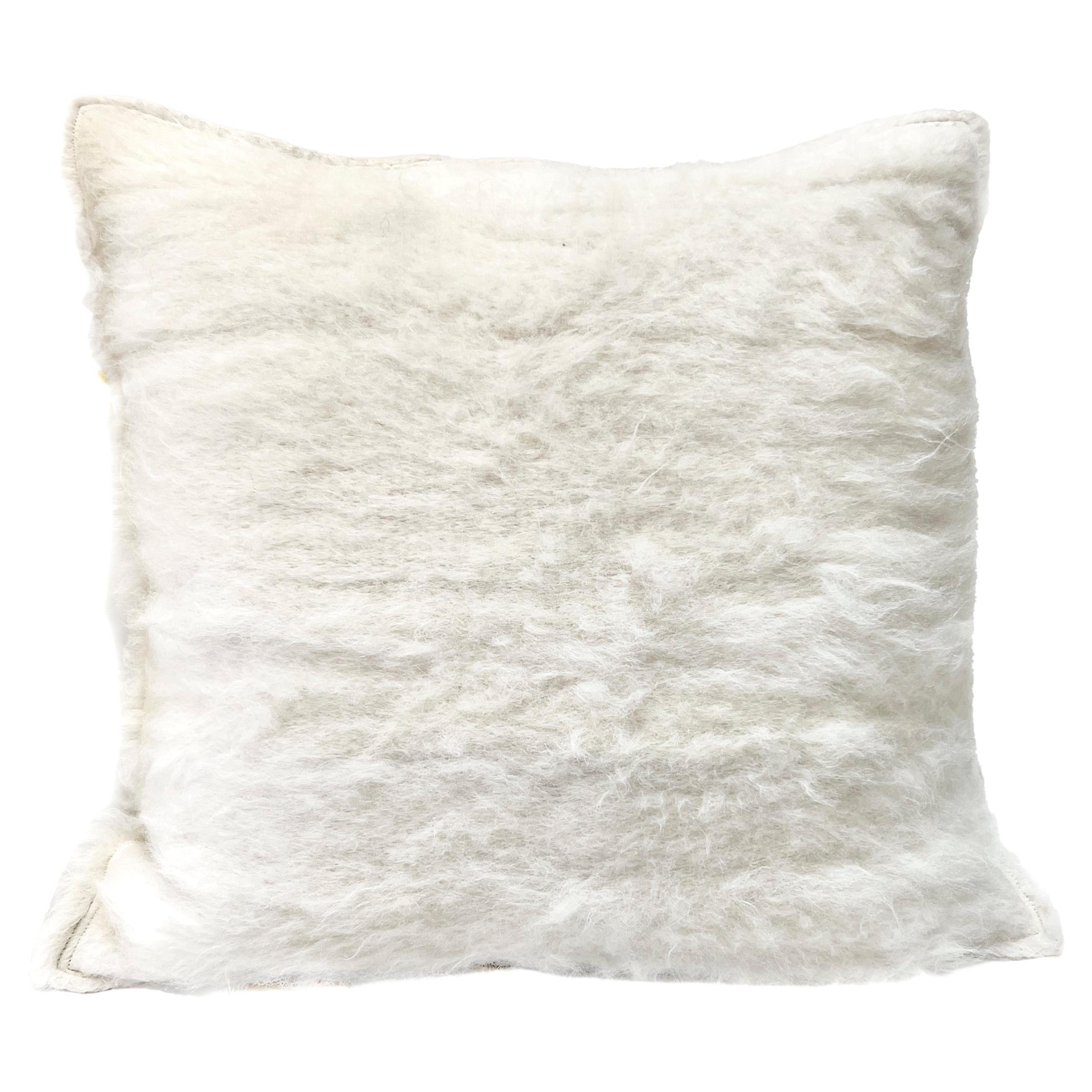 Awanay Throw Pillow, White Blanco Handwoven Fair Trade Llama Wool For Sale