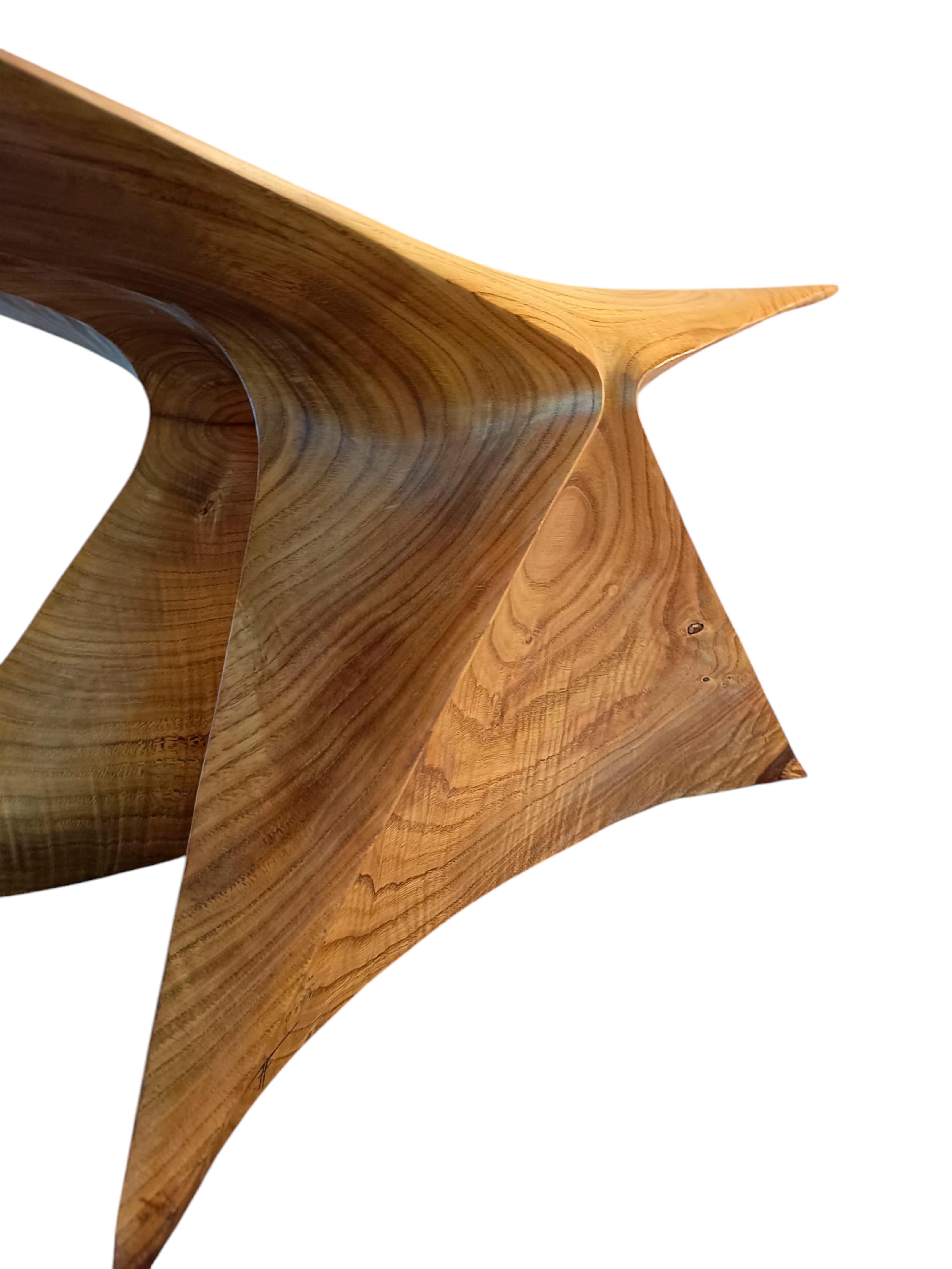 Moderno Awankado Bench in Carved Chestnut Wood with Beewax Finish by Daniel Soffia in vendita