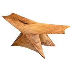 Awankado Bench in Carved Chestnut Wood with Beewax Finish by Daniel Soffia