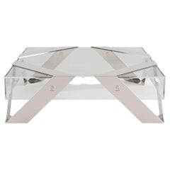 21st Century Modern Center Coffee Table in Glass and Polished Stainless Steel