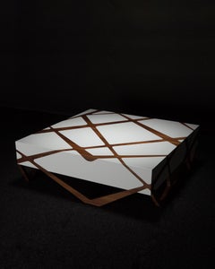 Organic Modern Accent Square Center Coffee Table Oak Wood White Lacquer One-Off