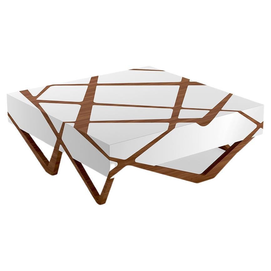 Award-Winning Center Coffee Table Roots in White Lacquer One-Off Piece, in Stock