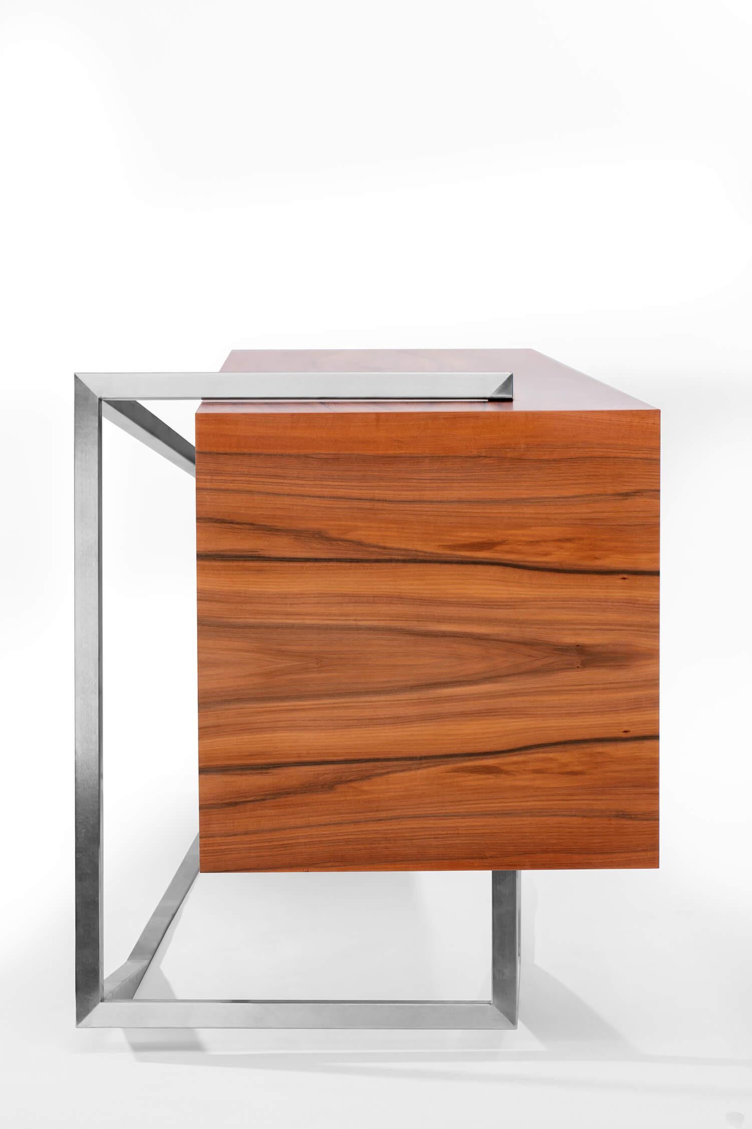 Modern Accent Credenza Sideboard in Tineo Wood and Brushed Stainless Steel For Sale 1