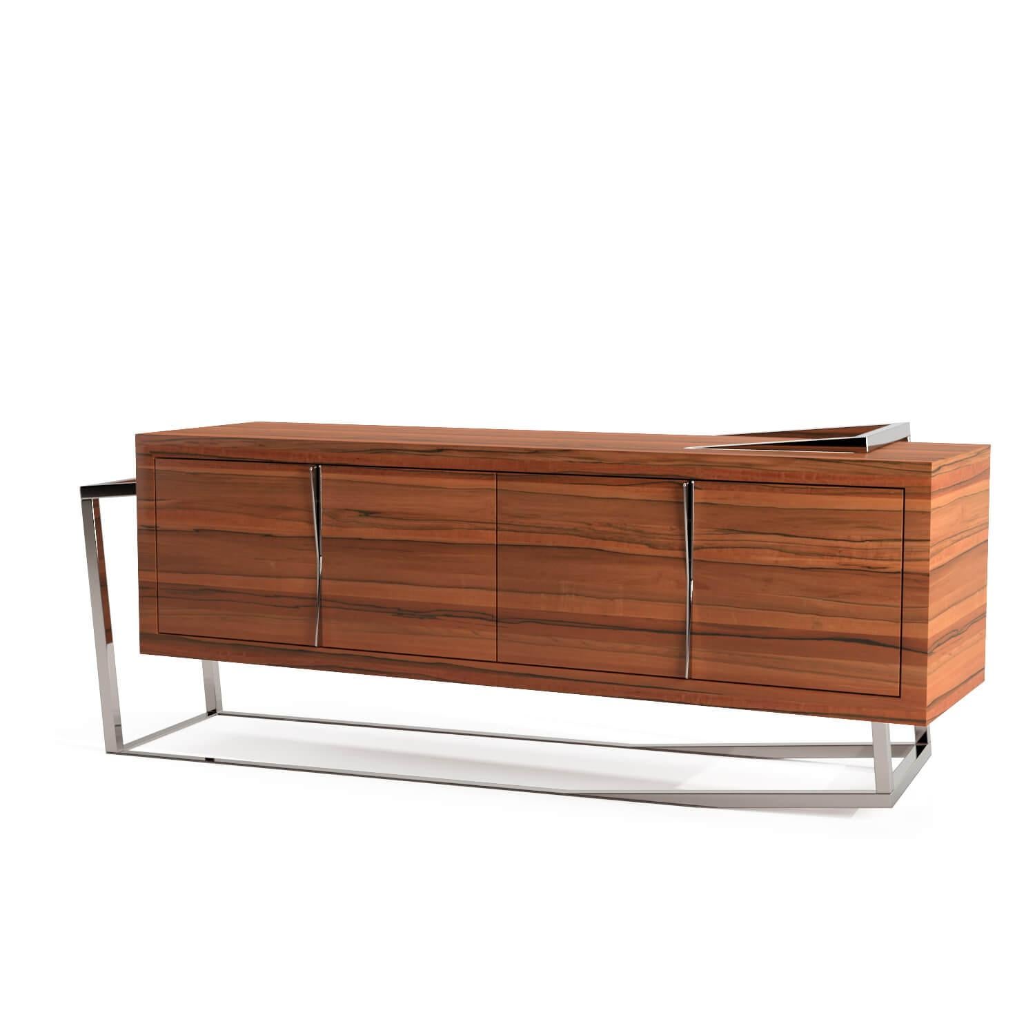 Modern Accent Credenza Sideboard in Tineo Wood and Brushed Stainless Steel For Sale 4