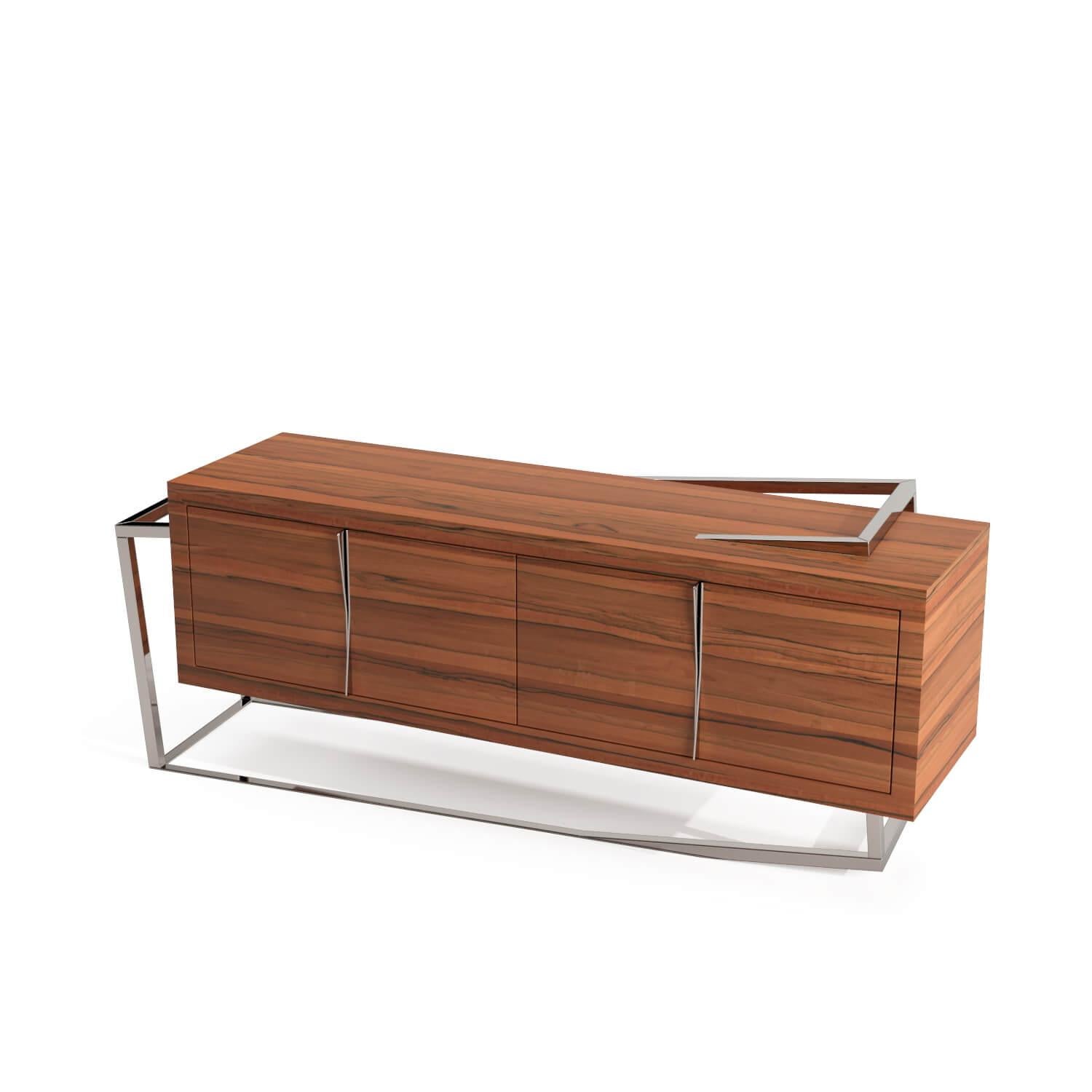 Modern Accent Credenza Sideboard in Tineo Wood and Brushed Stainless Steel For Sale 5