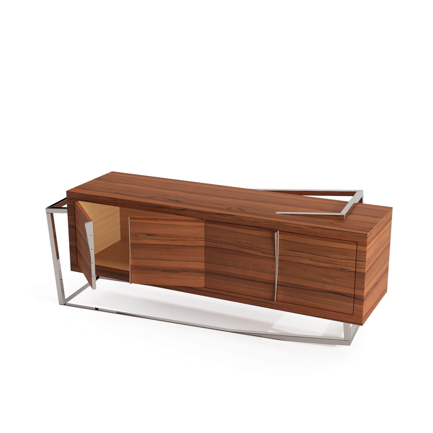 Modern Accent Credenza Sideboard in Tineo Wood and Brushed Stainless Steel For Sale 6
