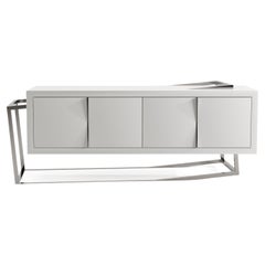 21st Century Modern Credenza Sideboard in White Lacquer and Stainless Steel