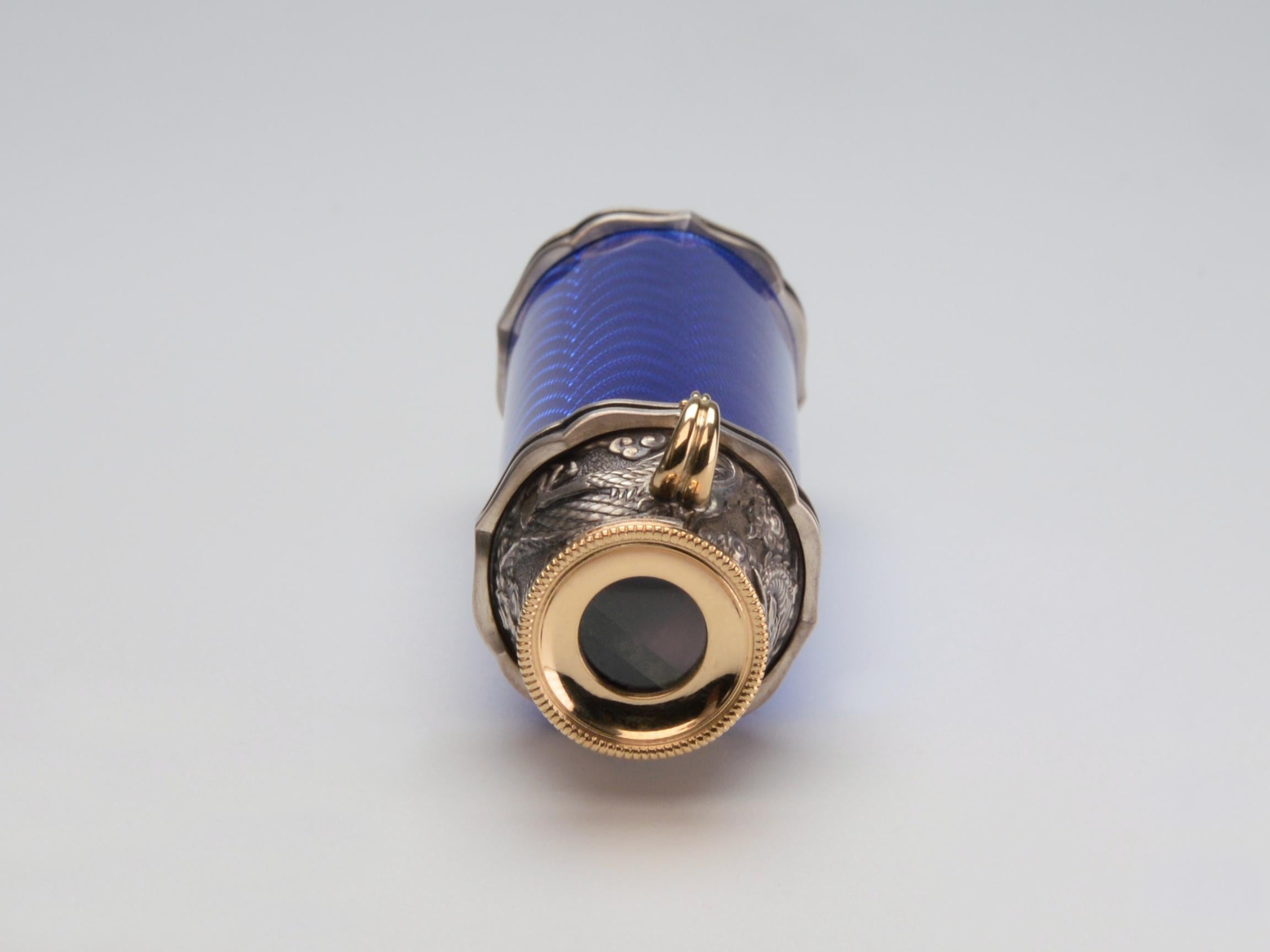 Cabochon Award Winning Design Blue Guilloché Enamel Kaleidoscope Pendant in Gold & Silver For Sale