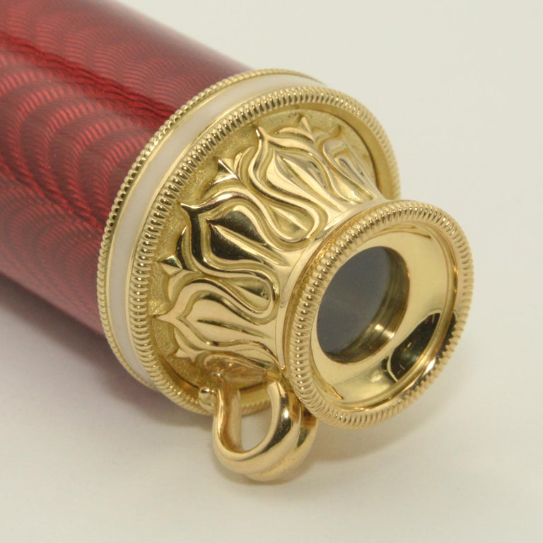 Cabochon Award Winning Design Red Guilloché Enamel Kaleidoscope Pendant in 18ky Gold For Sale