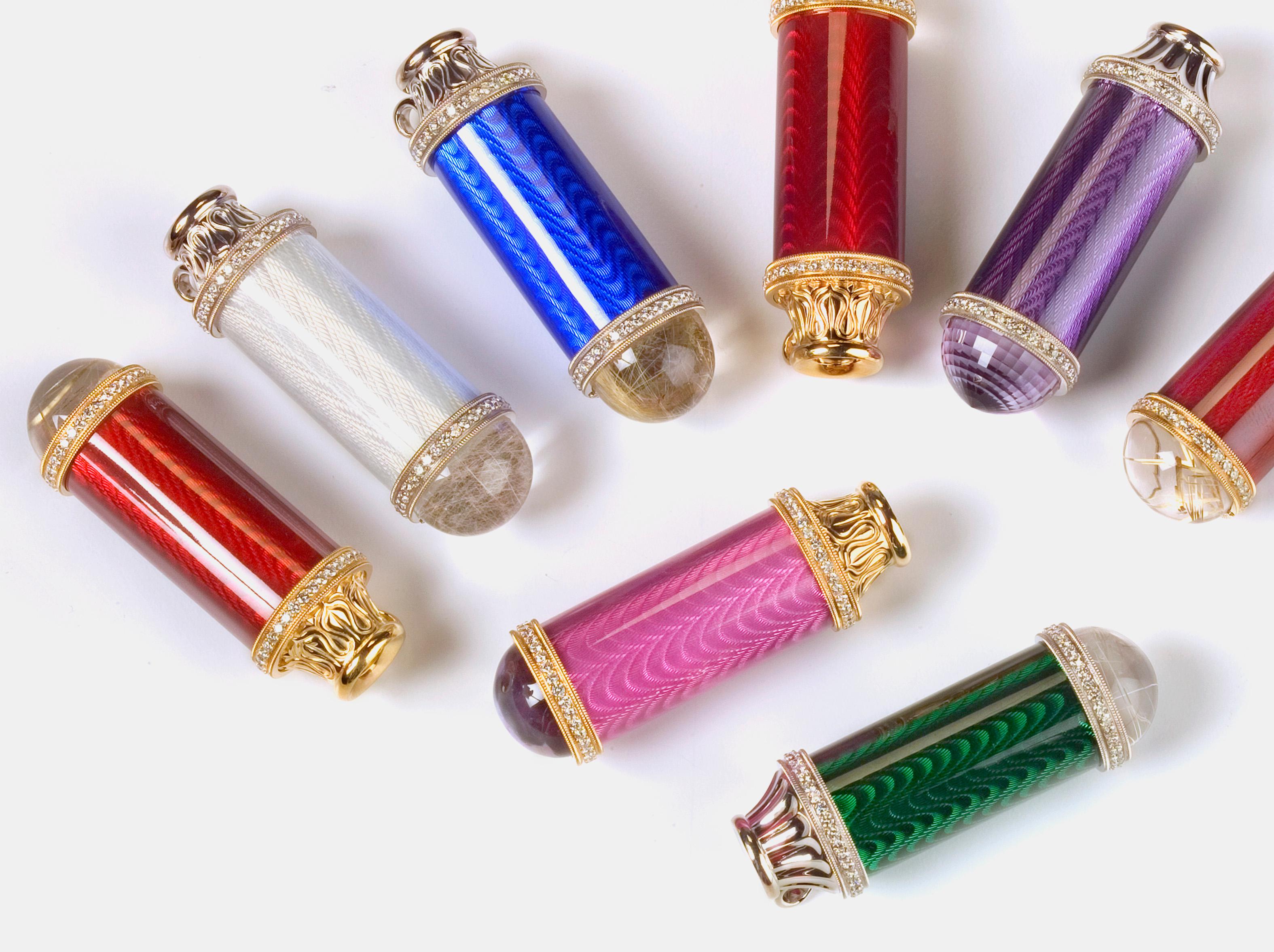 da uomo o donna Ciondolo caleidoscopio in argento con smalto guilloché turchese di design pluripremiato. in vendita