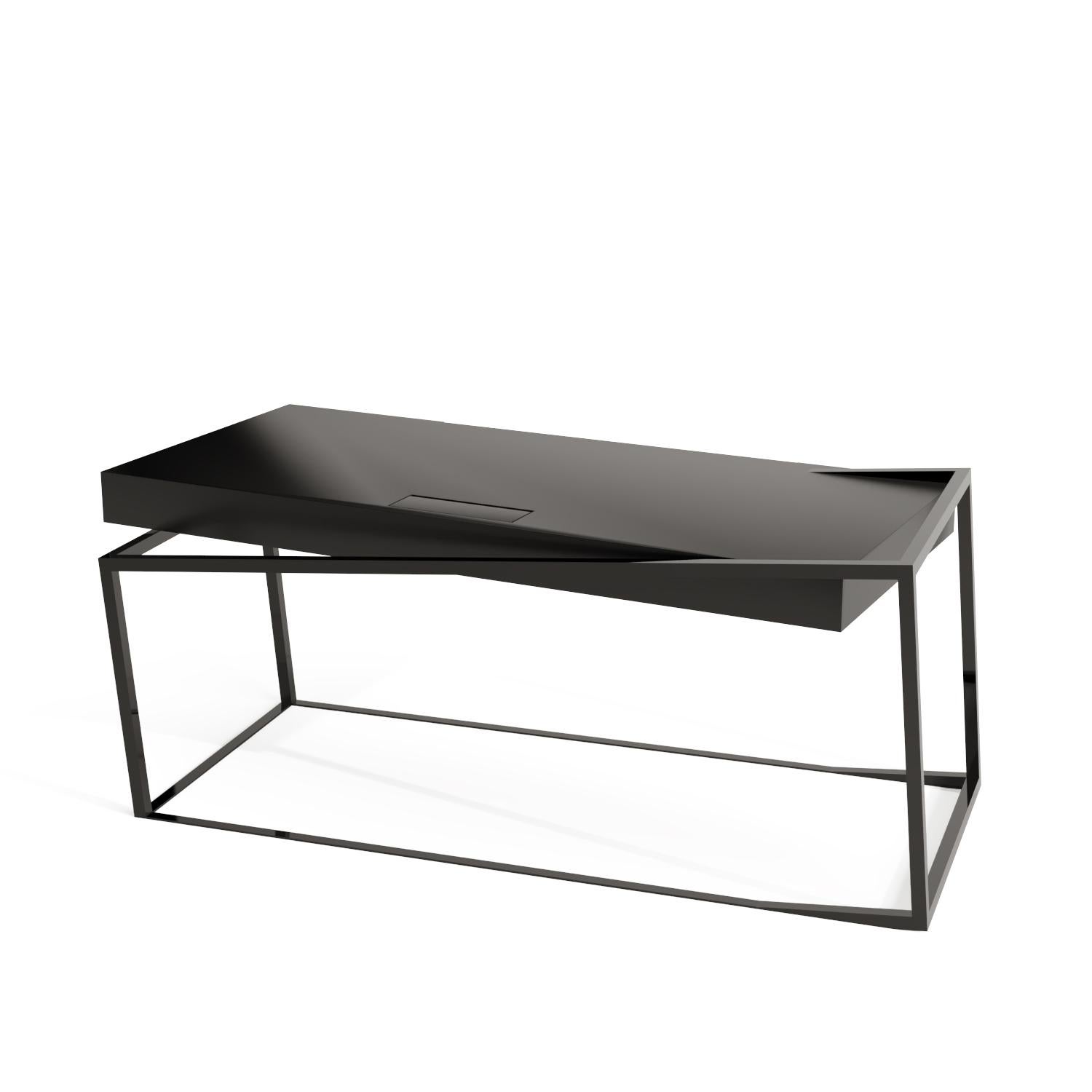 Modernity Home Office Writing Executive Desk Black Oak Wood Black Lacquered Steel en vente 1