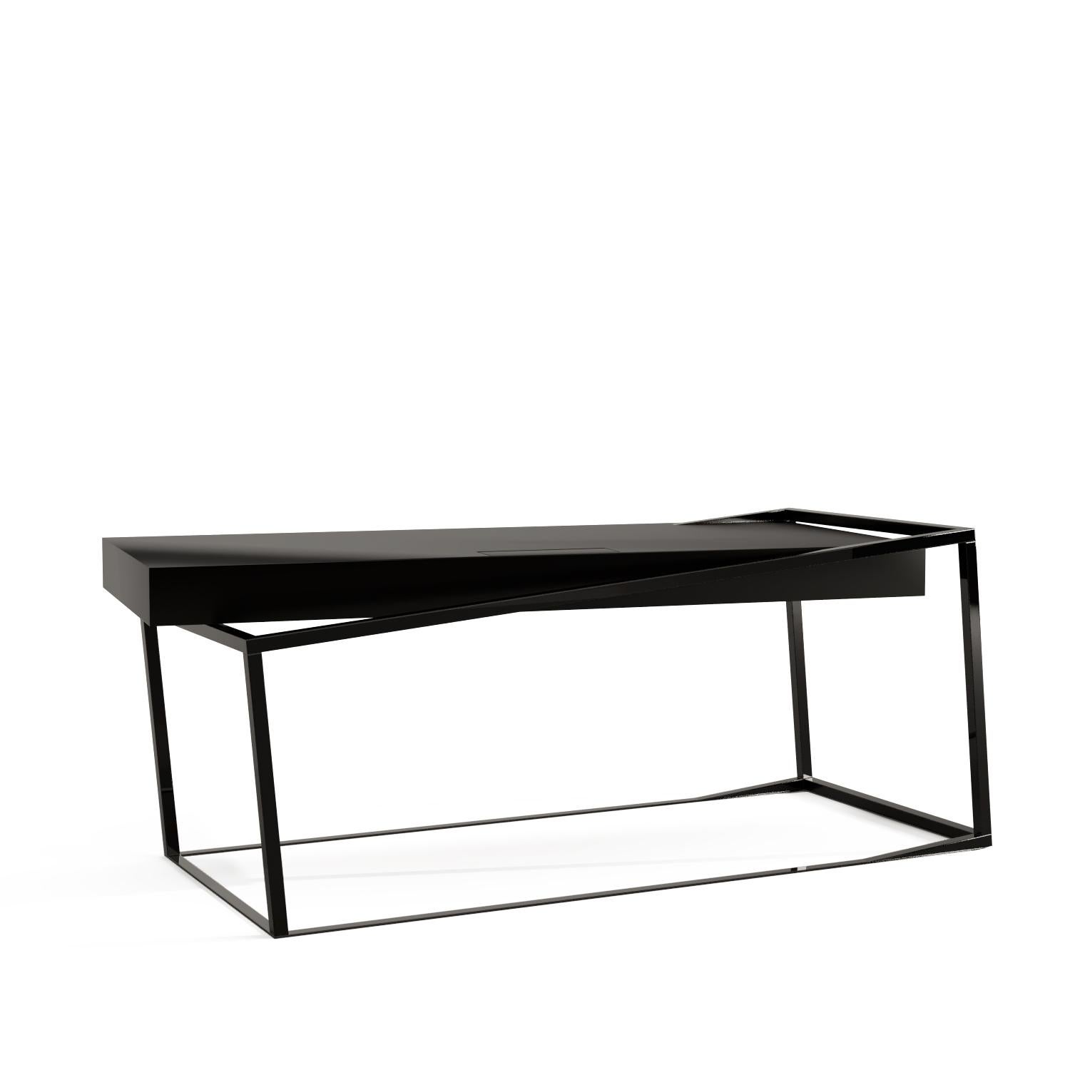 Modernity Home Office Writing Executive Desk Black Oak Wood Black Lacquered Steel en vente 2