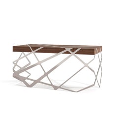 Organic Modern Accent Home Office Writing Desk Walnut Brushed Stainless Steel