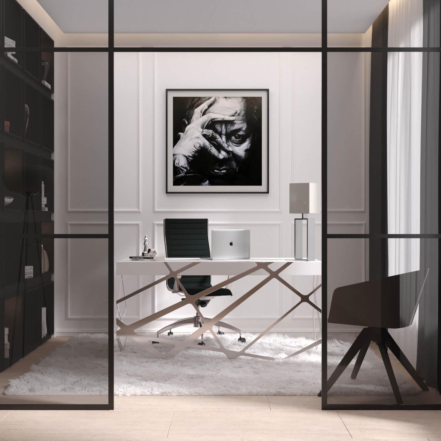 Organic Modern Home Office-Schreibtisch Weißer Lack Gebürsteter Edelstahl im Angebot 5