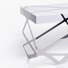 Organic Modern Home Office Writing Desk White Lacquer Brushed Stainless Steel