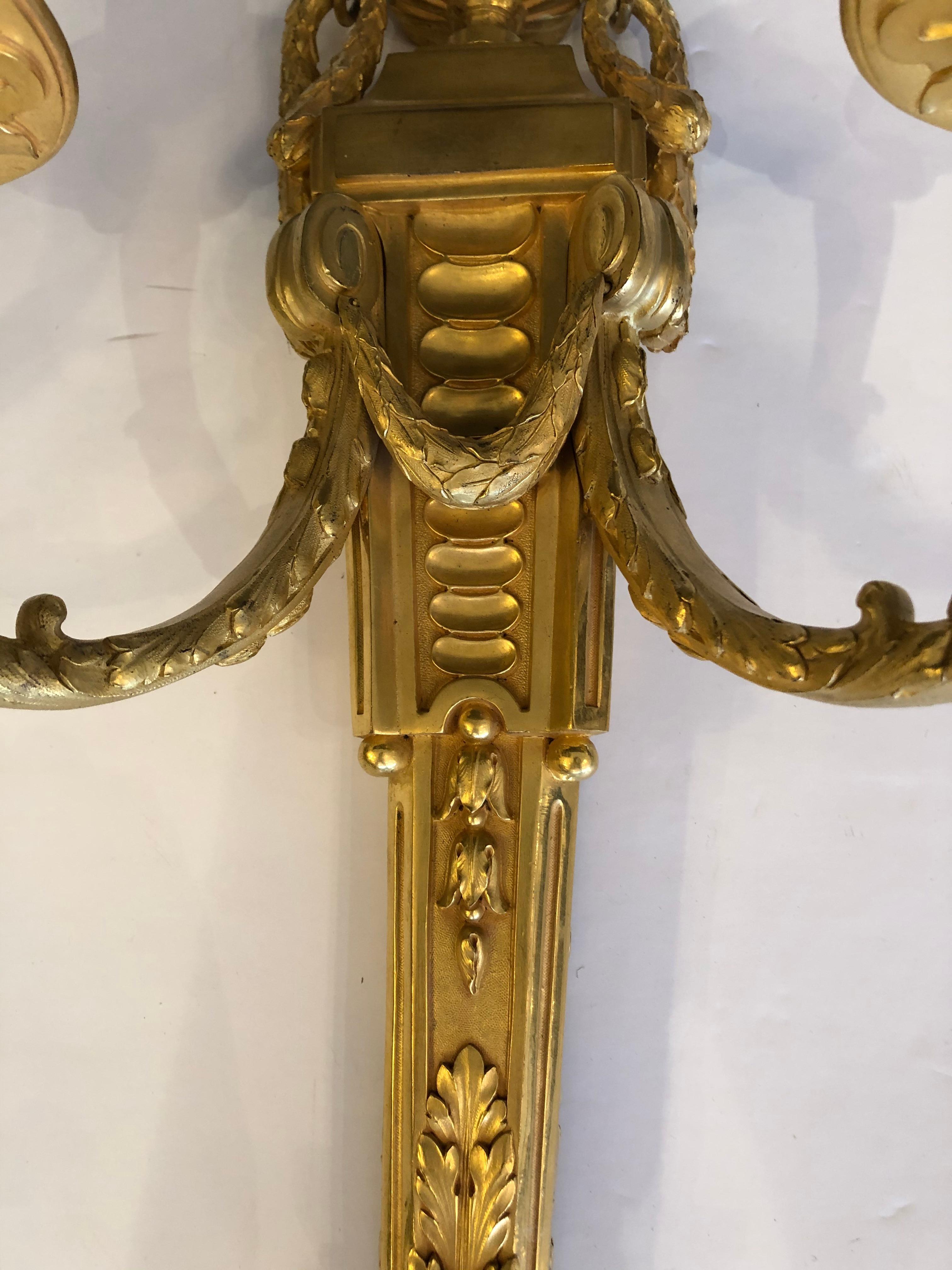North American Awe Inspiring Dore Gilt Bronze Regency Style Sconces by Caldwell For Sale