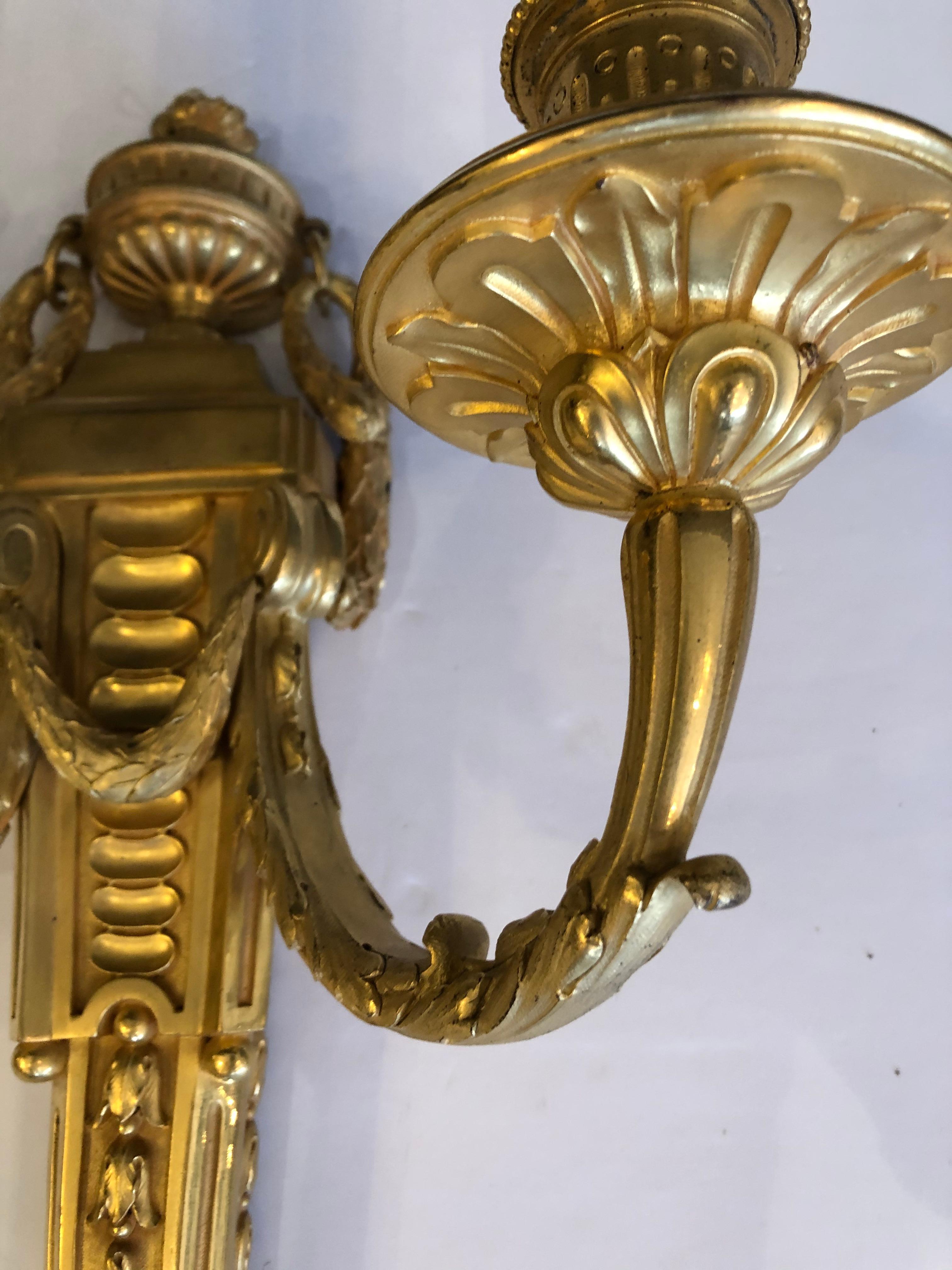 Awe Inspiring Dore Gilt Bronze Regency Style Sconces by Caldwell In Excellent Condition For Sale In Hopewell, NJ