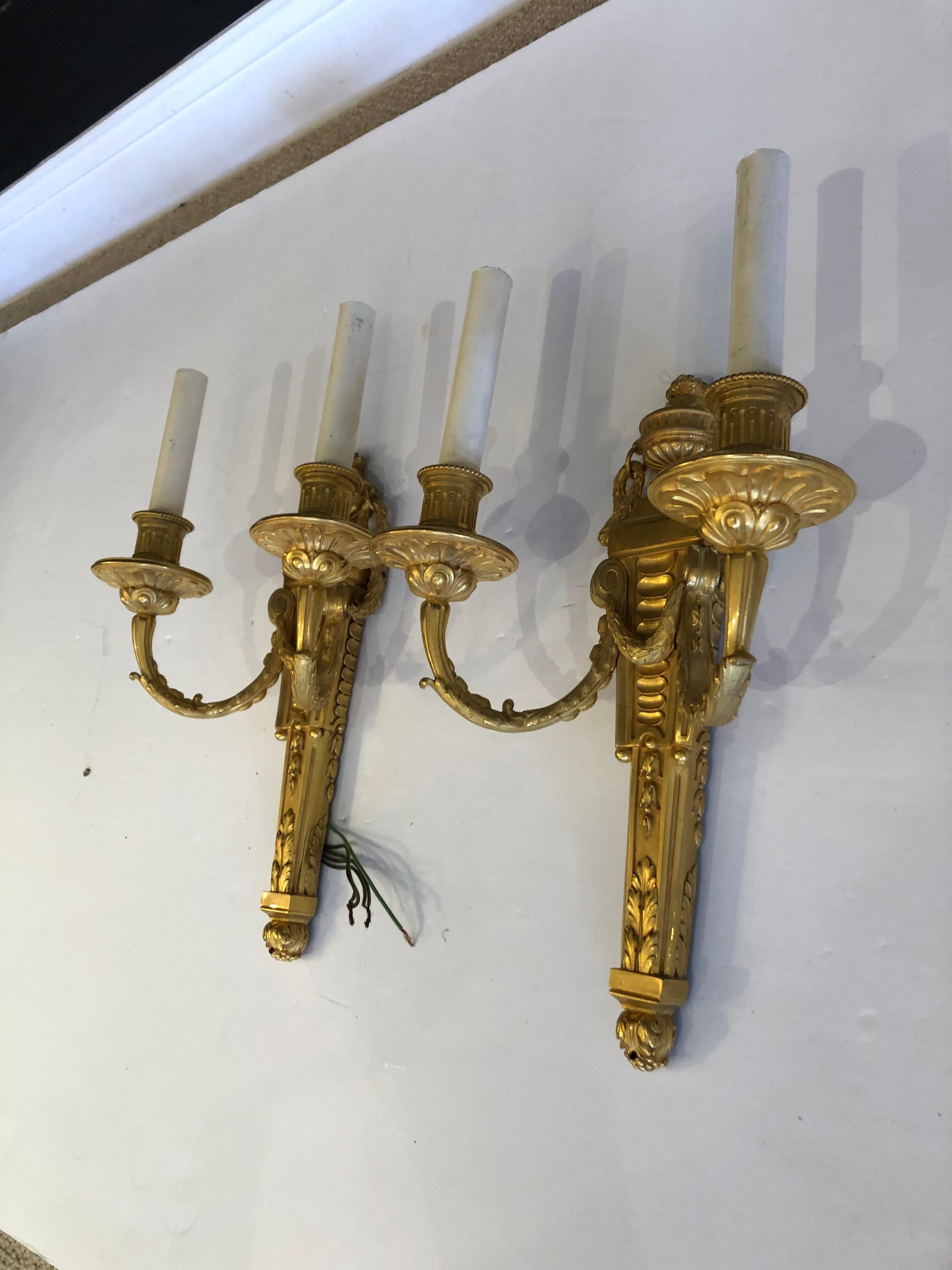 Awe Inspiring Dore Gilt Bronze Regency Style Sconces by Caldwell For Sale 3