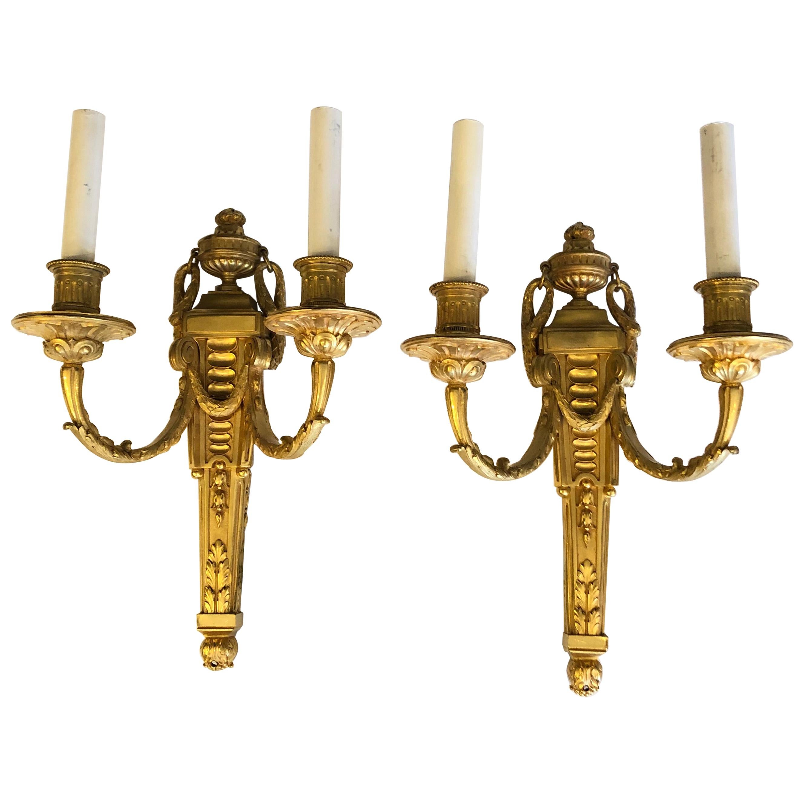 Awe Inspiring Dore Gilt Bronze Regency Style Sconces by Caldwell For Sale
