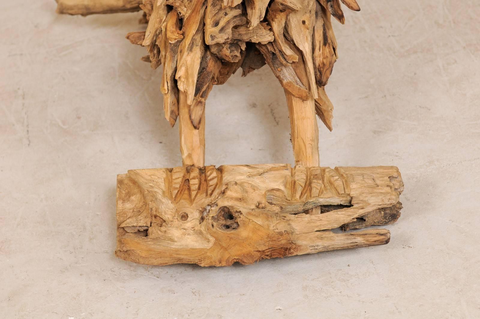 Hand-Carved  Eagle Sculpture Artisan-Crafted from Driftwood, 4.5 Ft Tall w/ 6+ Ft Wing-Span For Sale