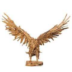  Eagle Sculpture Artisan-Crafted from Driftwood, 4.5 Ft Tall w/ 6+ Ft Wing-Span