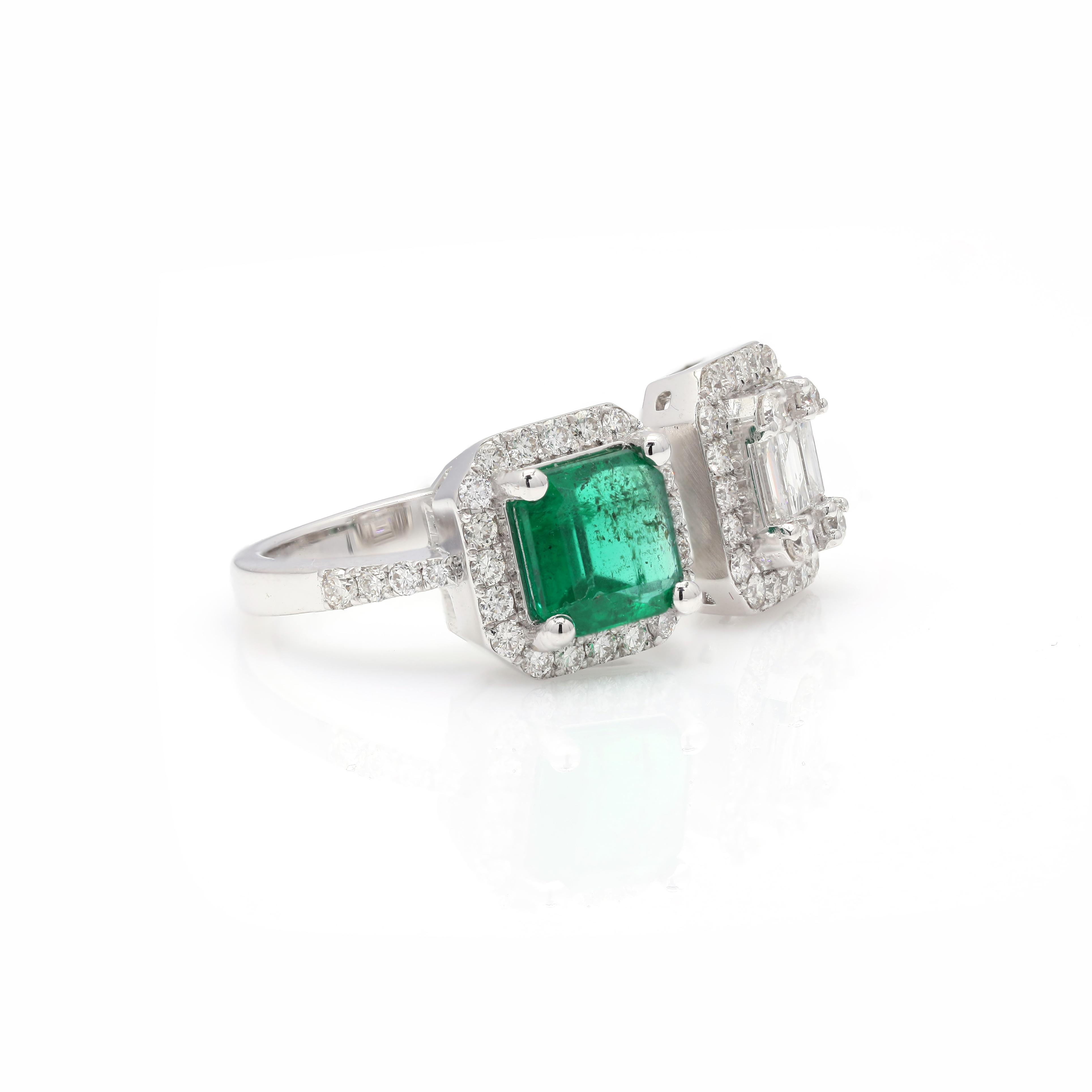 For Sale:  Awe-Inspiring Toi et Moi Square Emerald Diamond Ring in 18K White Gold 2