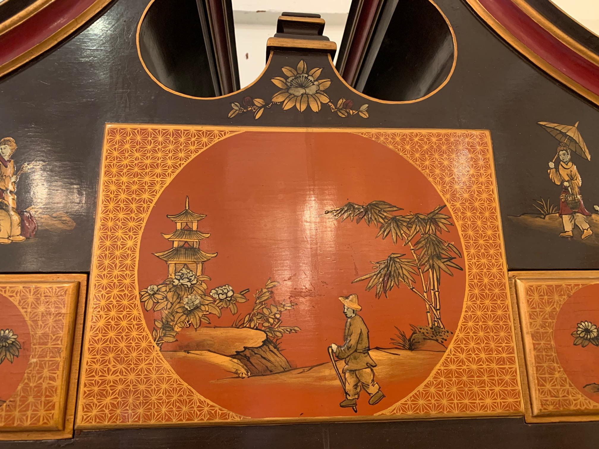 Vintage Hermes Orange & Chocolate Brown Chinoiserie Highboy Kommode Schubladen im Angebot 11