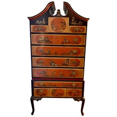  Vintage Hermes Orange & Brown Chinoiserie Highboy Kommode Schubladen