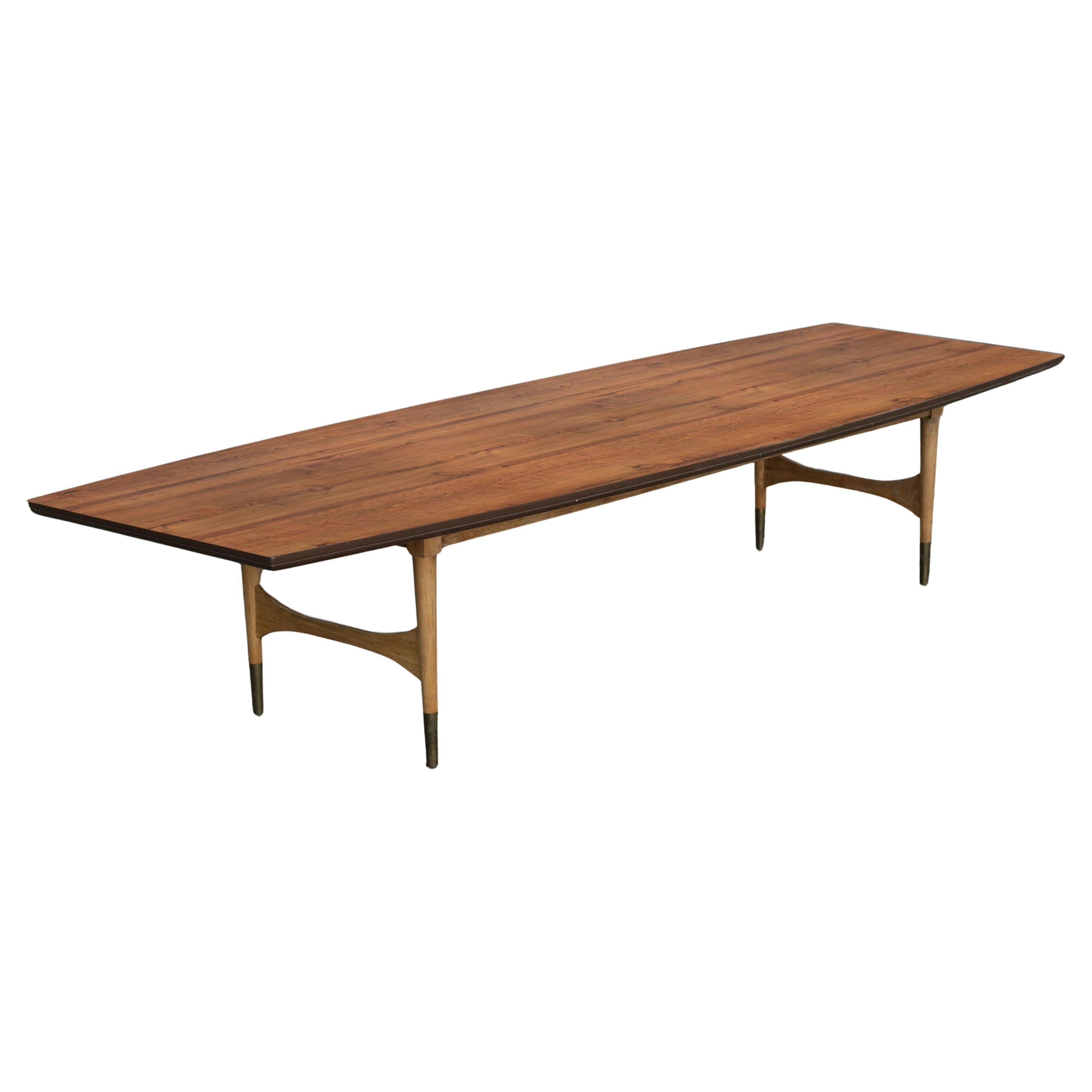 Awesome 12ft Mid-Century Modern Walnut 
Brass 12ft Conference Table, 1970s For Sale