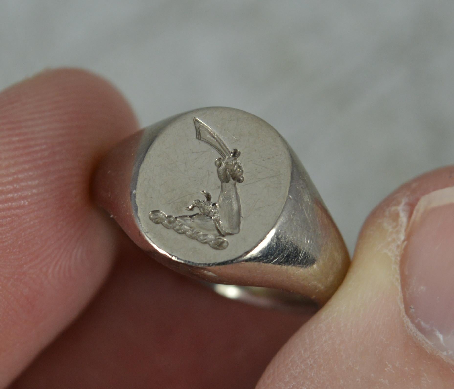 Victorian Awesome 18 Carat White Gold Intaglio Seal Signet Ring For Sale