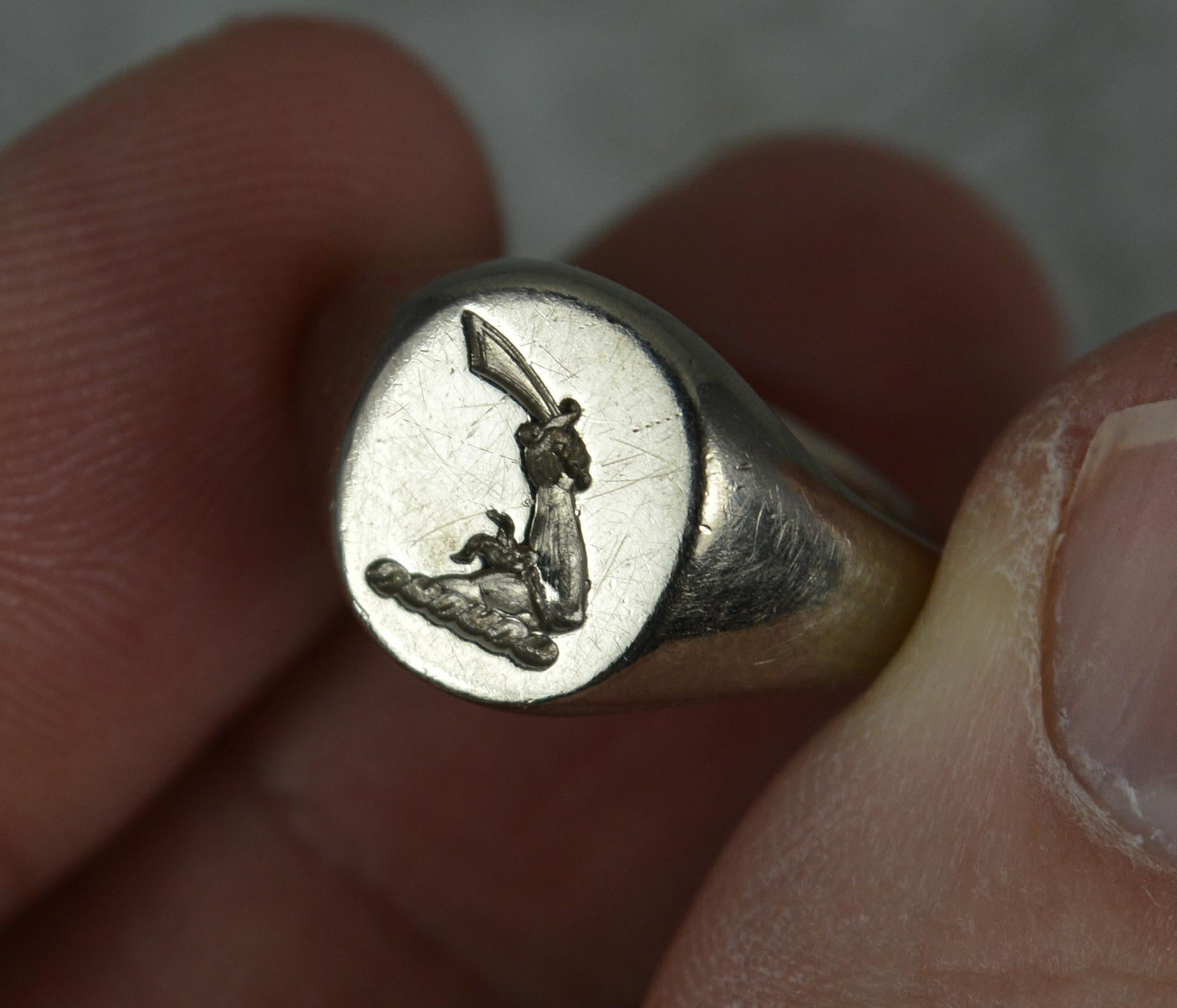 Awesome 18 Carat White Gold Intaglio Seal Signet Ring In Excellent Condition For Sale In St Helens, GB