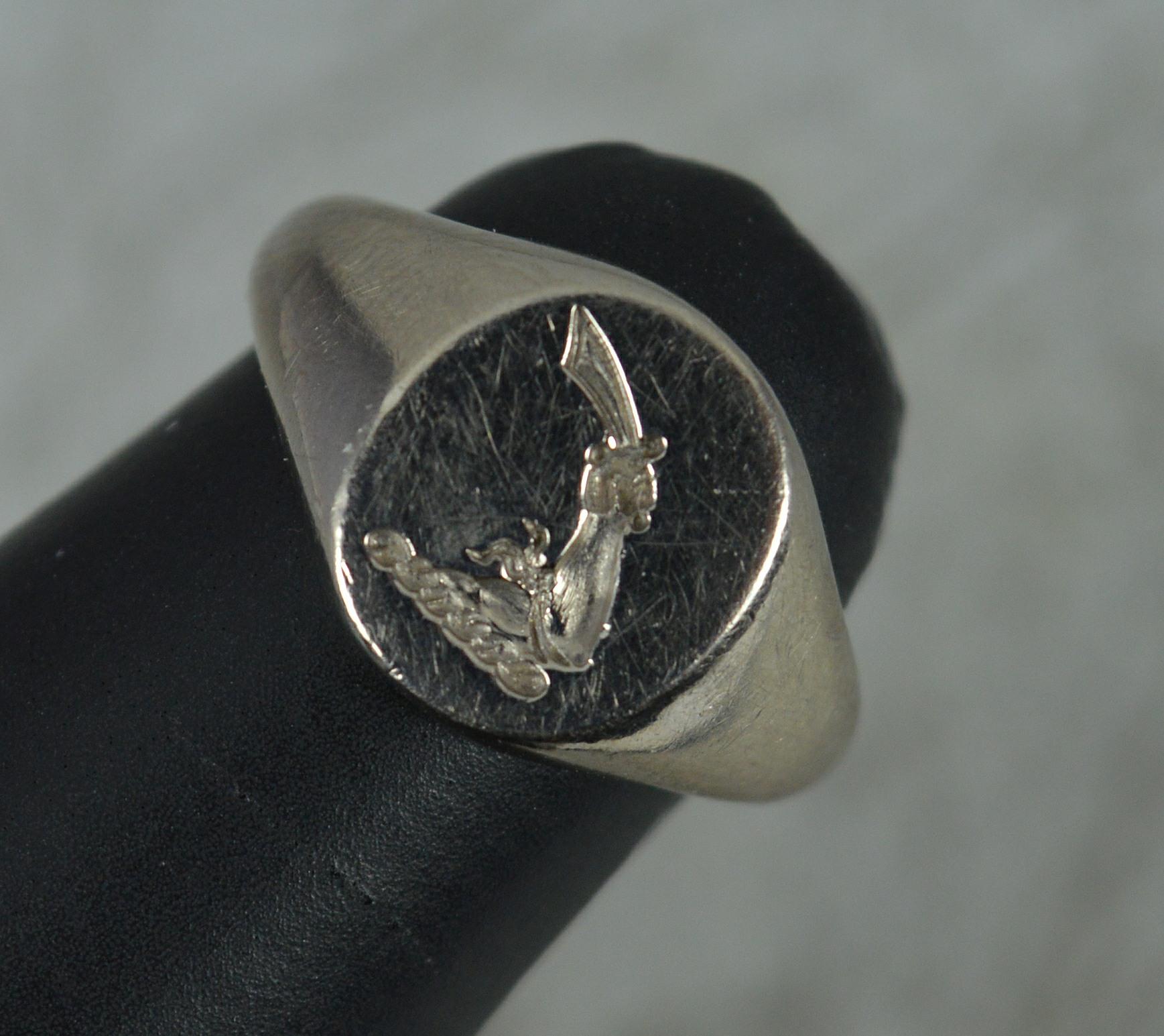 Women's Awesome 18 Carat White Gold Intaglio Seal Signet Ring For Sale