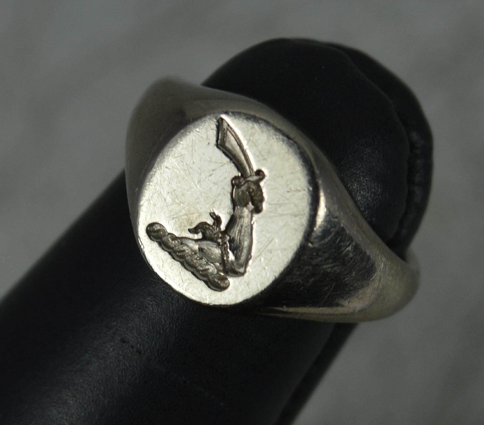 Awesome 18 Carat White Gold Intaglio Seal Signet Ring For Sale 1