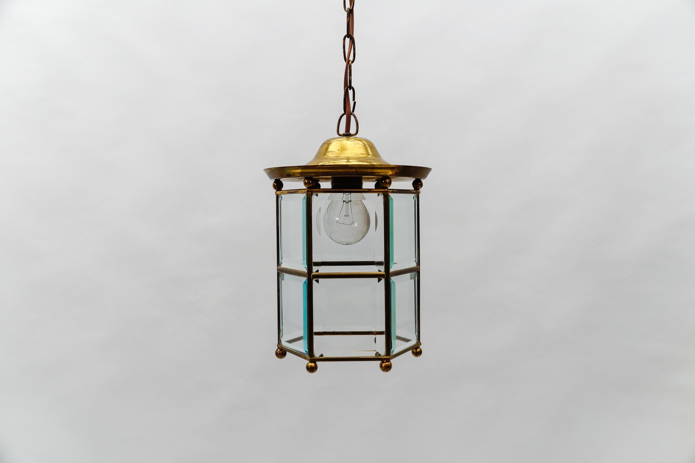 Austrian Awesome Adolf Loos Lobmeyr Light Cut Glass and Brass, Austria 1930s For Sale
