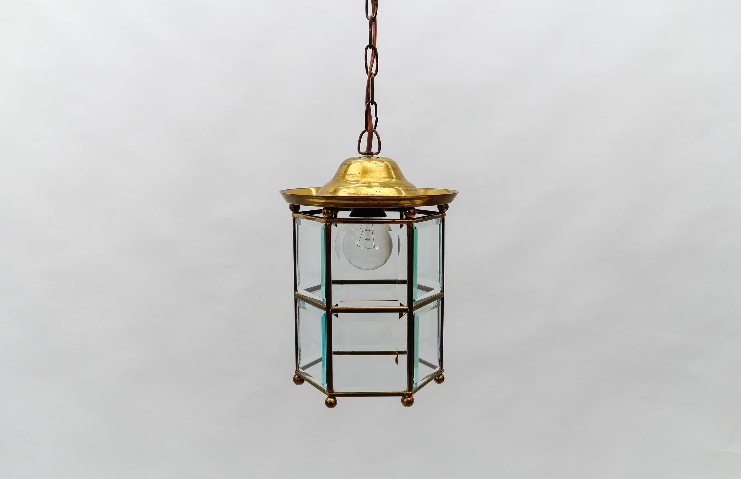 Mid-20th Century Awesome Adolf Loos Lobmeyr Light Cut Glass and Brass, Austria 1930s For Sale