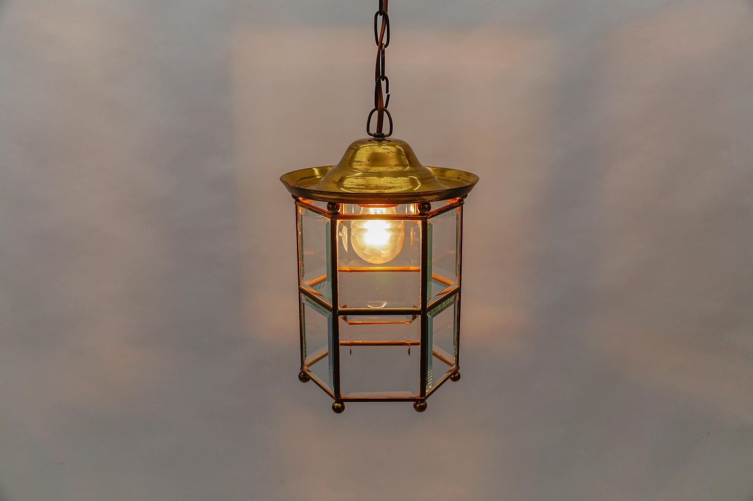 Metal Awesome Adolf Loos Lobmeyr Light Cut Glass and Brass, Austria 1930s For Sale