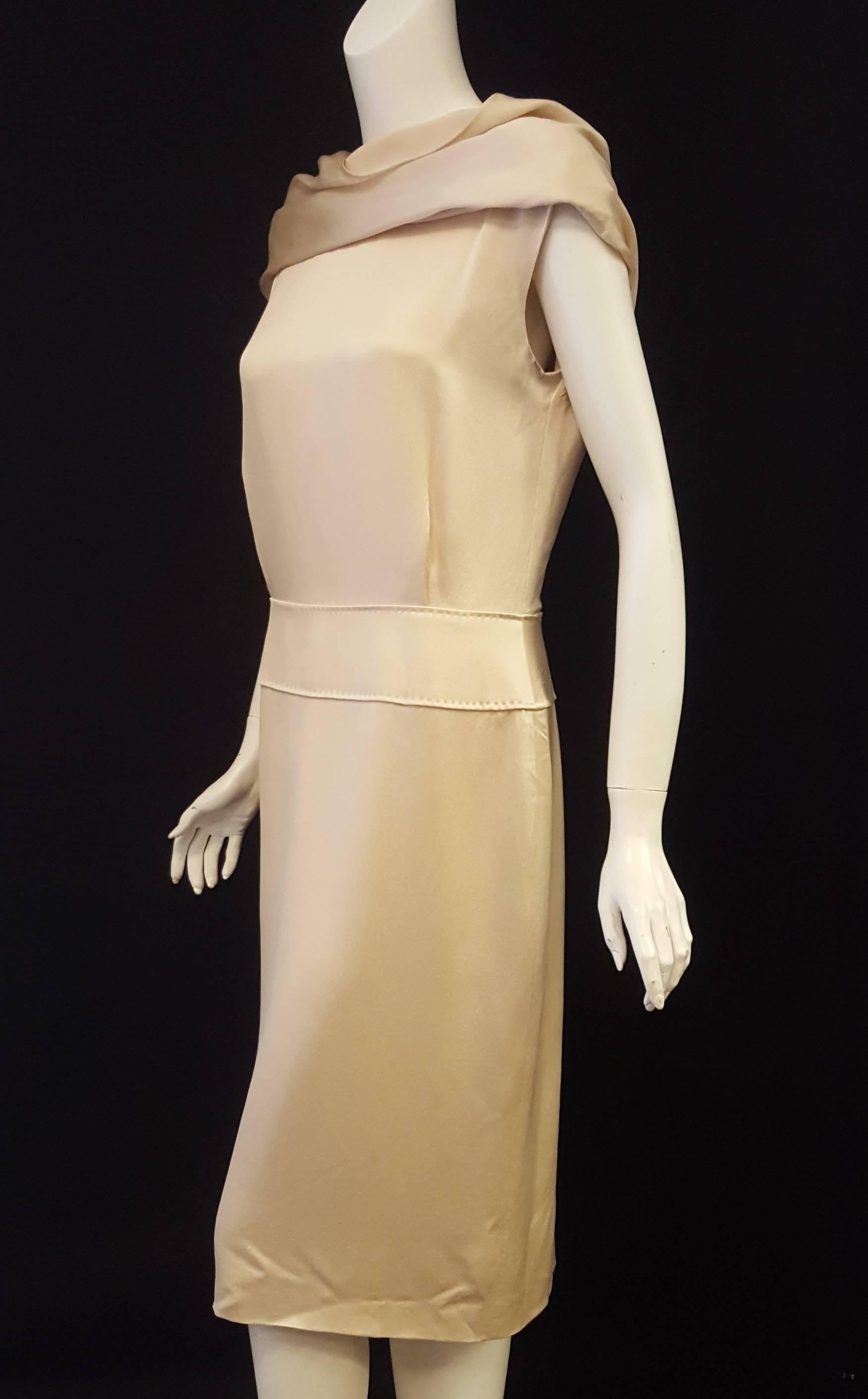 Awesome Alexander McQueen Cowl Neck Beige Hammered Silk Sleeveless Dress  For Sale 1