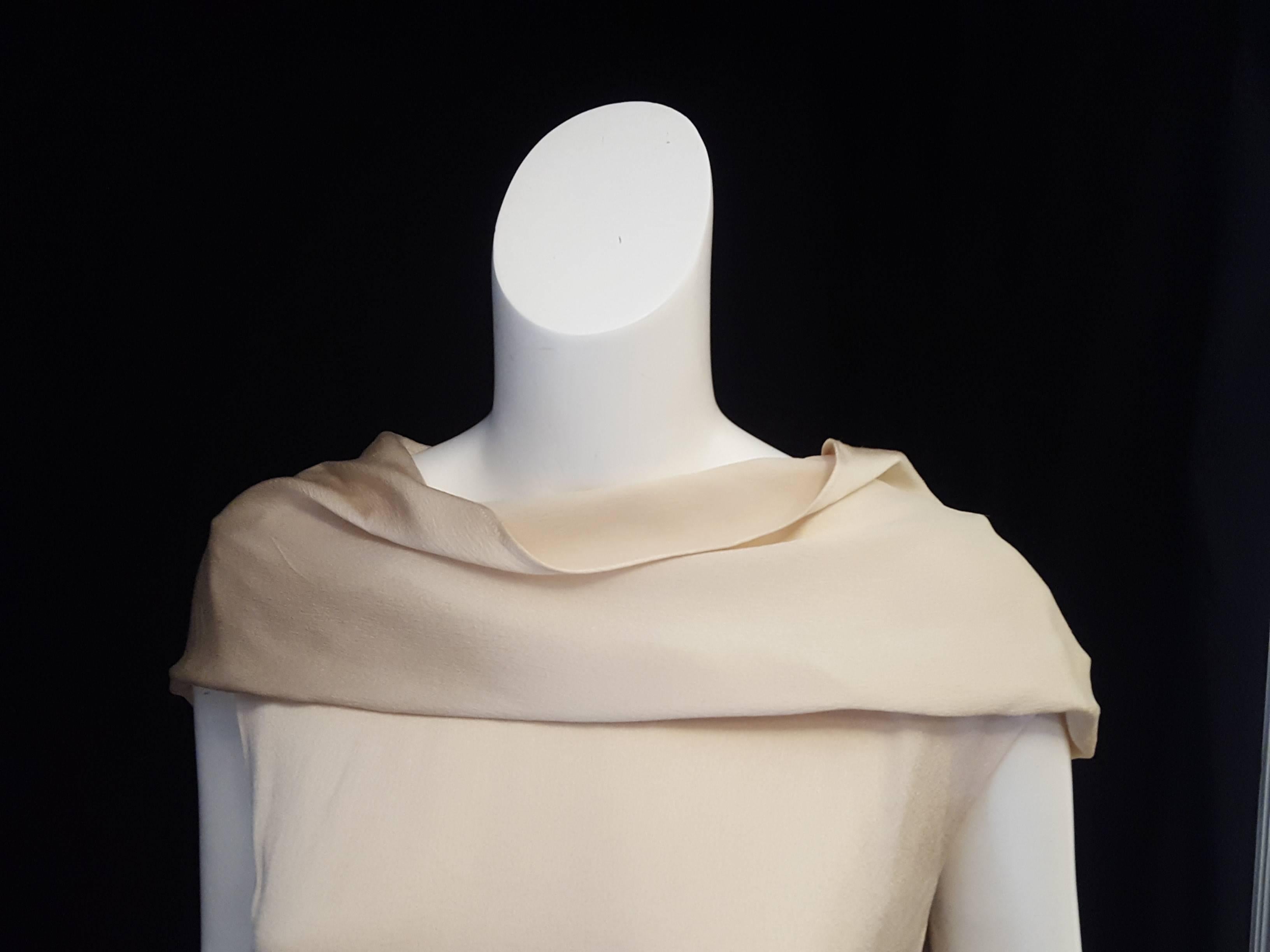 Awesome Alexander McQueen Cowl Neck Beige Hammered Silk Sleeveless Dress  For Sale 2