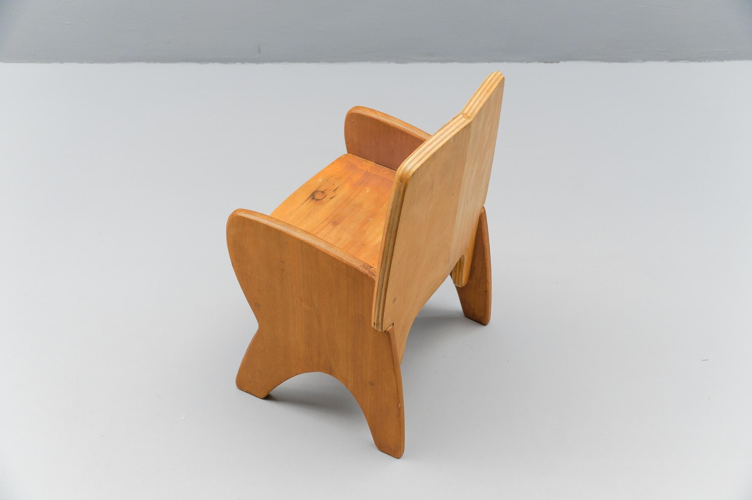 Awesome and Rare Scandinavian Wooden Childs Chair, 1960s For Sale 2