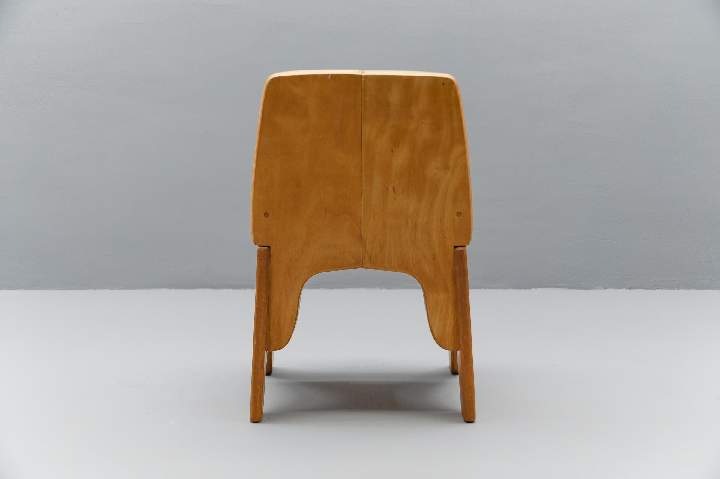 Plywood Awesome and Rare Scandinavian Wooden Childs Chair, 1960s For Sale