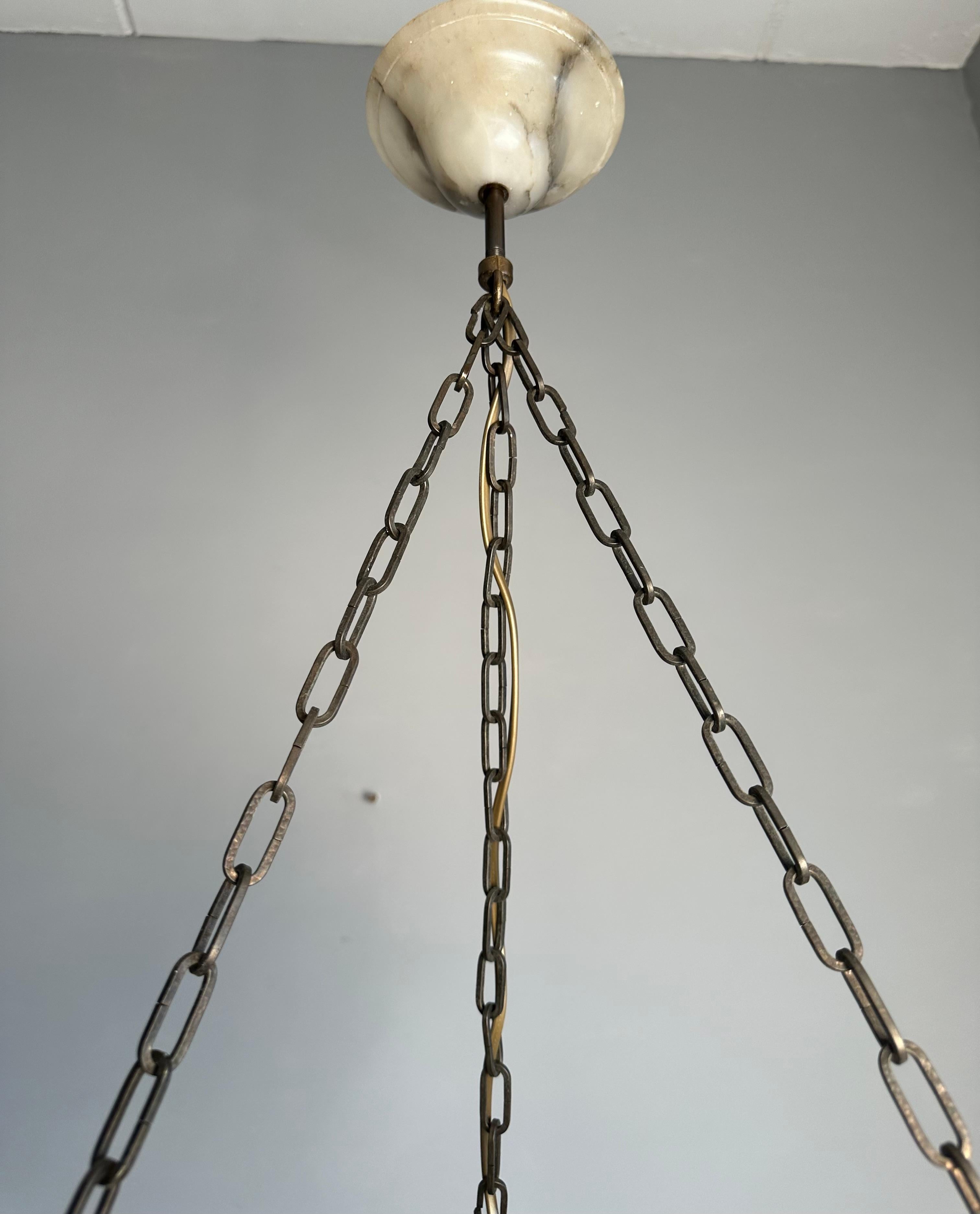 Awesome Antique Hand Carved Alabaster White & Black Shade Pendant Light, 1910 For Sale 6