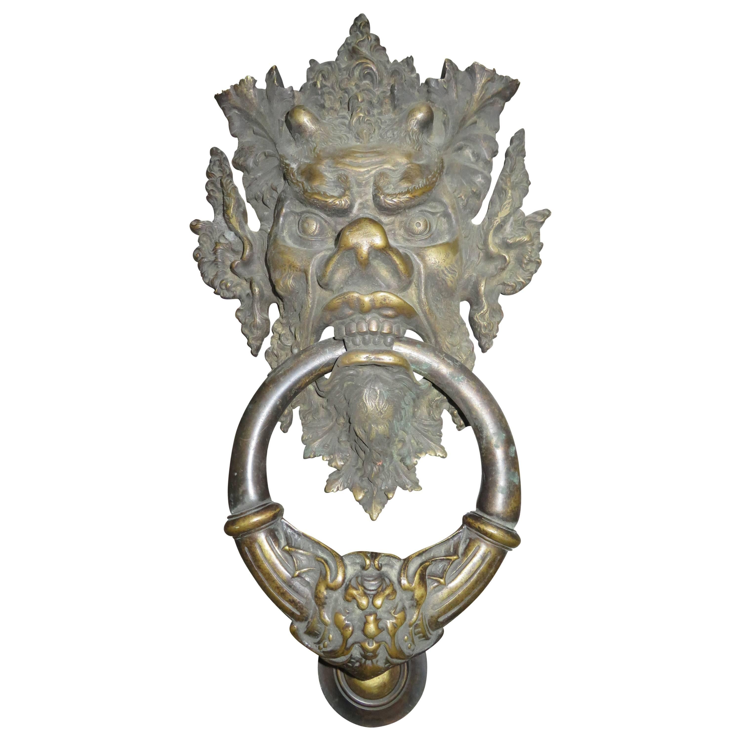 Awesome Antique Italian Bronze Vecchio Greenman Door Knocker