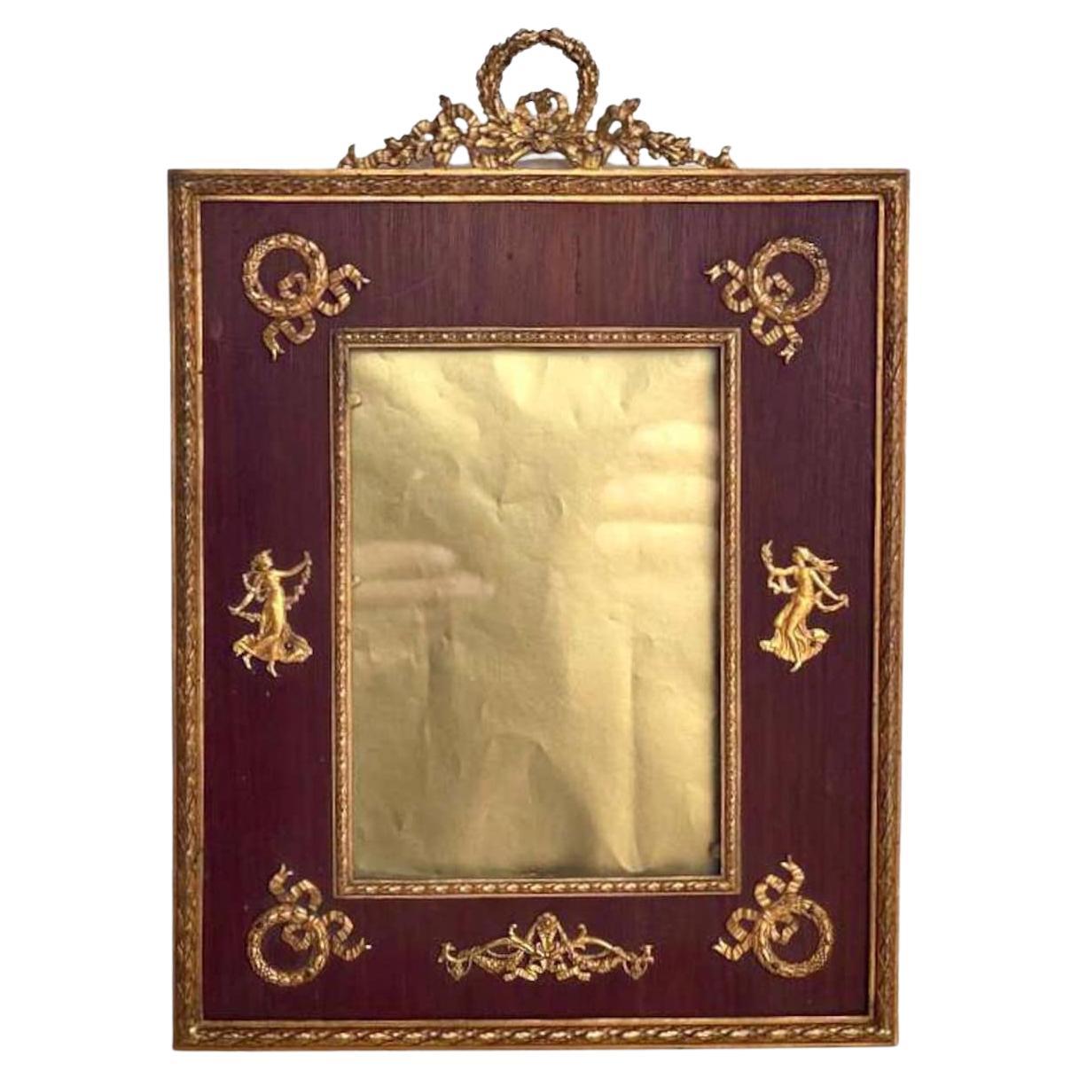 Awesome Antique Photo Frame in Gilt Bronze & Mahogany, 19th Century